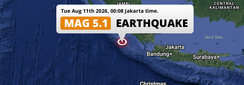 On Tuesday Night a Shallow M5.1 AFTERSHOCK struck in the Indian Ocean 238km from Bengkulu (Indonesia).