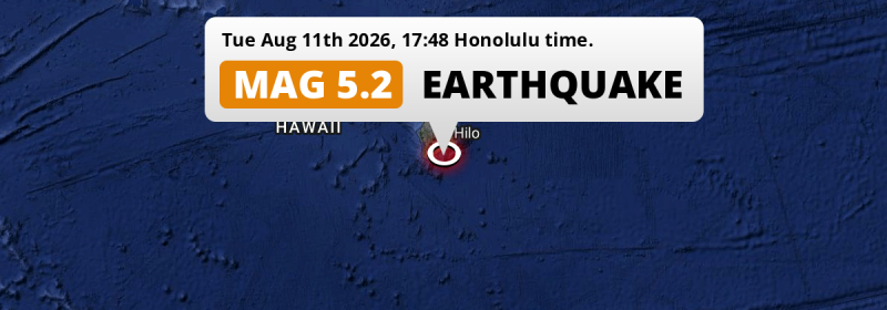 Shallow M5.2 Earthquake hit in the North Pacific Ocean near Hilo (The United States) on Tuesday Afternoon.