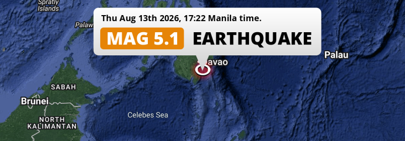 On Thursday Afternoon a Significant M5.1 Earthquake struck in the Philippine Sea near Davao (The Philippines).