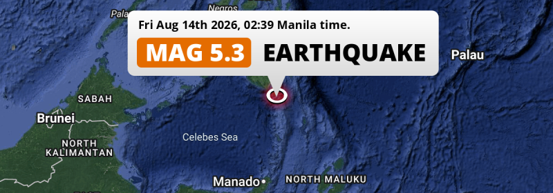 Significant M5.3 Earthquake hit in the Philippine Sea near General Santos (The Philippines) on Friday Night.