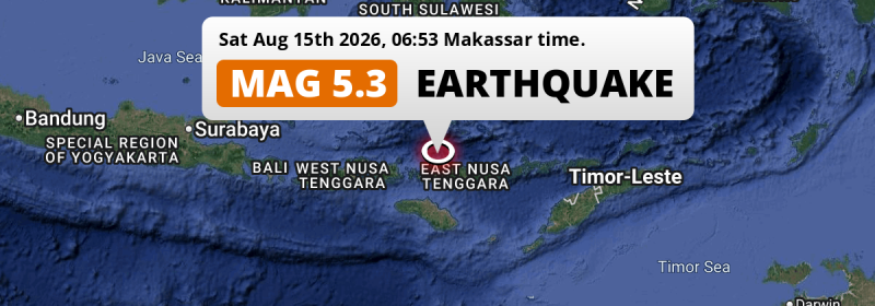 Shallow M5.3 AFTERSHOCK hit in the Flores Sea near Labuan Bajo (Indonesia) on Saturday Morning.