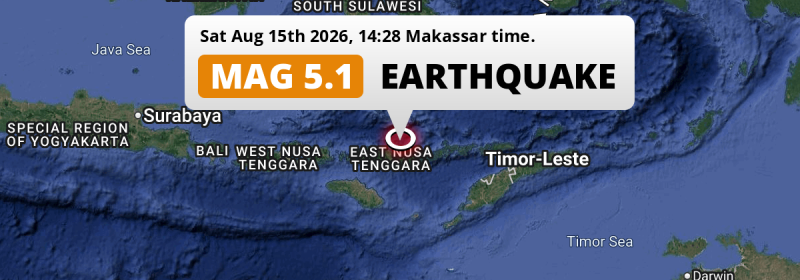 Shallow M5.1 AFTERSHOCK hit in the Flores Sea near Ende (Indonesia) on Saturday Afternoon.