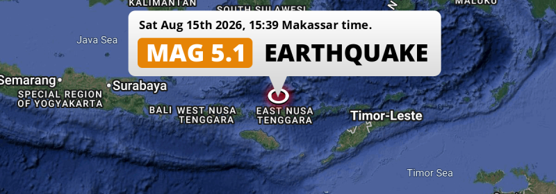 Shallow M5.1 AFTERSHOCK hit in the Flores Sea near Ruteng (Indonesia) on Saturday Afternoon.