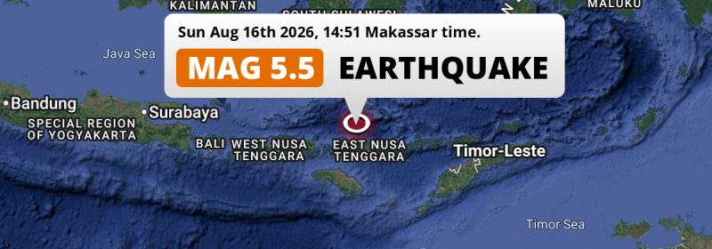 Shallow M5.5 AFTERSHOCK hit in the Flores Sea near Labuan Bajo (Indonesia) on Sunday Afternoon.