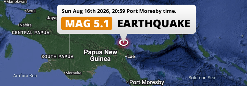 Significant M5.1 Earthquake struck on Sunday Evening in the Bismarck Sea 134km from Lae (Papua New Guinea).