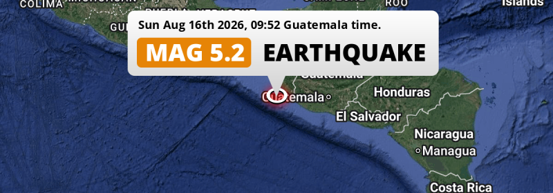 Significant M5.2 Earthquake struck on Sunday Morning in the North Pacific Ocean near Tapachula (Mexico).