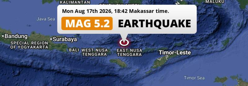 On Monday Evening a Shallow M5.2 AFTERSHOCK struck in the Flores Sea near Labuan Bajo (Indonesia).