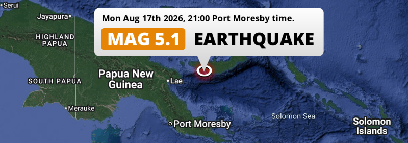 On Monday Evening a Significant M5.1 Earthquake struck in the Solomon Sea 126km from Kimbe (Papua New Guinea).