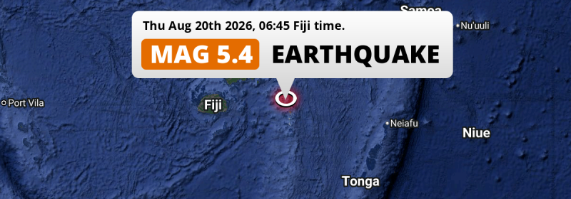 Significant M5.4 Earthquake struck on Thursday Morning in the South Pacific Ocean 259km from Labasa (Fiji).