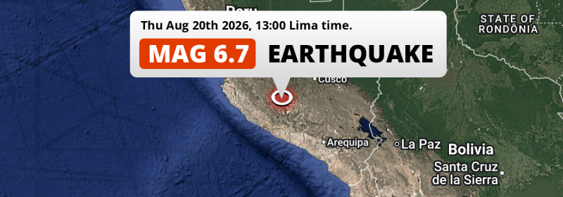 Strong M6.7 Earthquake hit 289km from Arequipa in Peru on Thursday Afternoon.