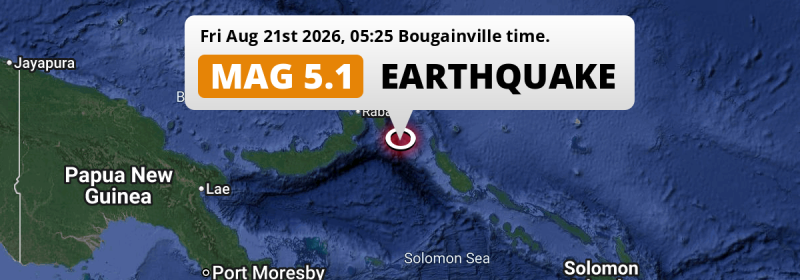 Significant M5.1 Earthquake hit in the Solomon Sea 183km from Kokopo (Papua New Guinea) on Friday Night.