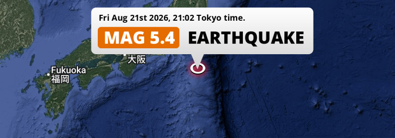 On Friday Evening a Significant M5.4 Earthquake struck in the North Pacific Ocean 186km from Yokosuka (Japan).