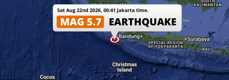 Shallow M5.7 Earthquake struck on Saturday Night in the Indian Ocean 278km from Tangerang (Indonesia).