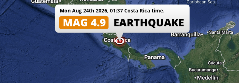 On Monday Night a Shallow M4.9 Earthquake struck near San José in Costa Rica.
