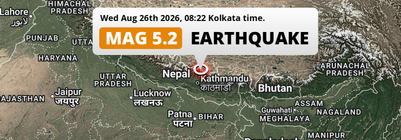 Shallow M5.2 Earthquake struck on Wednesday Morning near Kathmandu in Nepal.