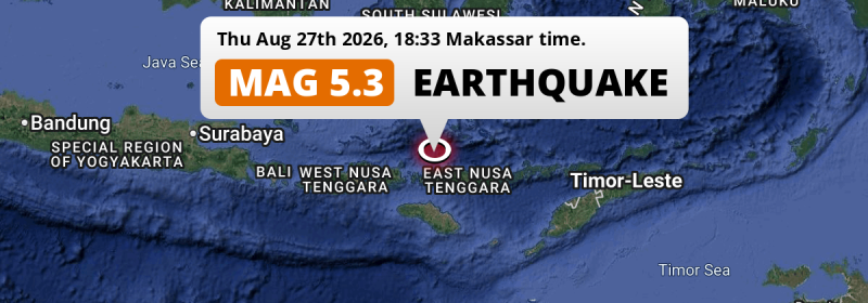 Shallow M5.3 Earthquake hit in the Flores Sea near Labuan Bajo (Indonesia) on Thursday Evening.