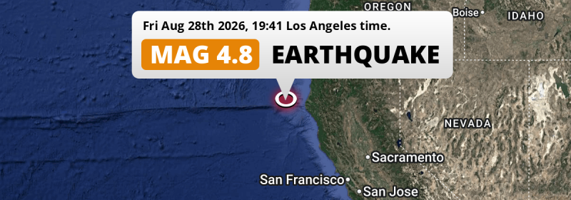 On Friday Evening a Shallow M4.8 Earthquake struck in the North Pacific Ocean 63mi from Eureka (The United States).