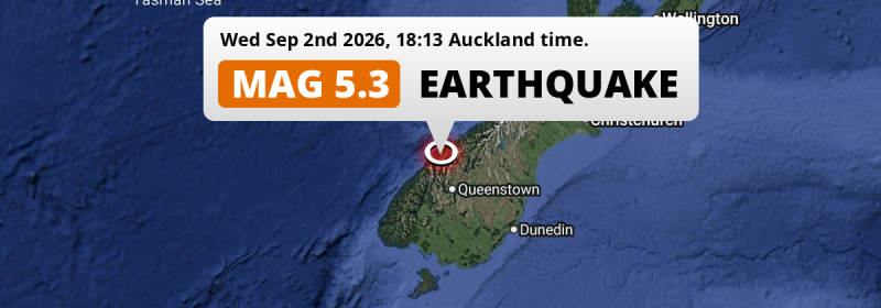 On Wednesday Evening a Shallow M5.3 Earthquake struck 235km from Dunedin in New Zealand.