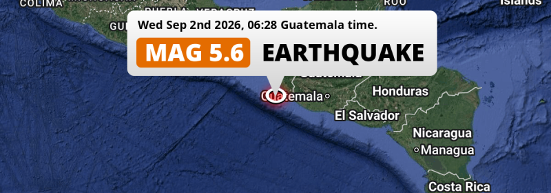 Shallow M5.6 Earthquake hit in the North Pacific Ocean near Tapachula (Mexico) on Wednesday Morning.