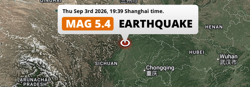 Shallow M5.4 Earthquake struck on Thursday Evening near Mianyang in China.