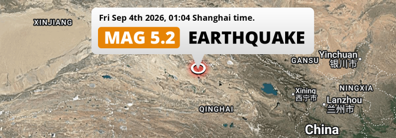 Shallow M5.2 Earthquake struck on Friday Night 272km from Dunhuang in China.