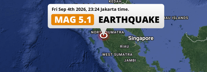 On Friday Evening a Significant M5.1 Earthquake struck near Padangsidempuan in Indonesia.