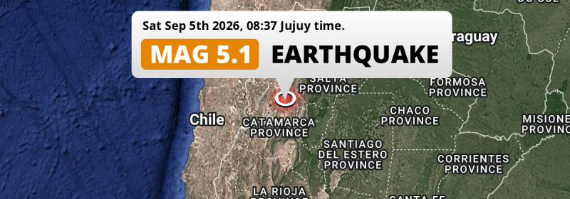 Shallow M5.1 Earthquake struck on Saturday Morning 169km from San Miguel de Tucumán in Argentina.