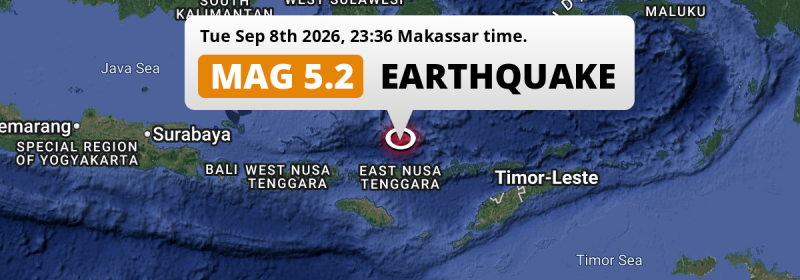 On Tuesday Evening a Shallow M5.2 AFTERSHOCK struck in the Flores Sea near Ruteng (Indonesia).