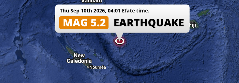 On Thursday Night a Shallow M5.2 Earthquake struck in the Coral Sea 289km from Port-Vila (Vanuatu).