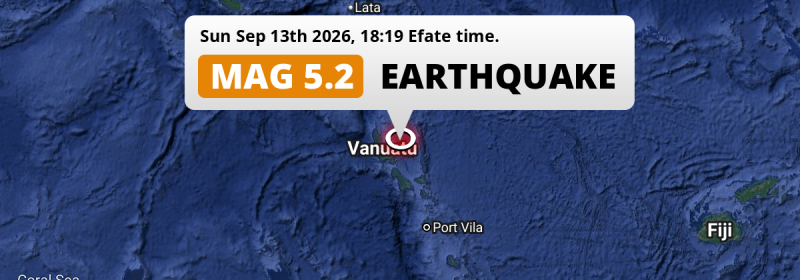 Significant M5.2 Earthquake hit in the Coral Sea 295km from Port-Vila (Vanuatu) on Sunday Evening.