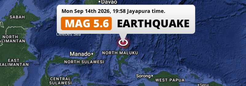 On Monday Evening a Significant M5.6 Earthquake struck in the Maluku Sea 201km from Ternate (Indonesia).