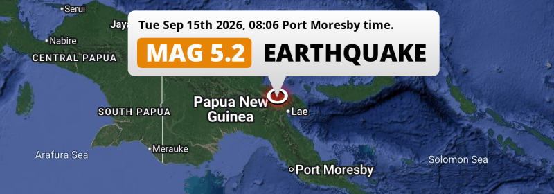 Significant M5.0 Earthquake hit near Lae in Papua New Guinea on Tuesday Morning.