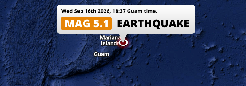 On Wednesday Evening a Shallow M5.1 Earthquake struck in the North Pacific Ocean 172km from Saipan (Northern Mariana Islands).
