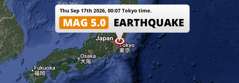 Significant M5.0 Earthquake hit near Mitsukaidō in Japan on Thursday Night.