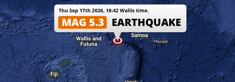 Shallow M5.3 Earthquake hit in the South Pacific Ocean on Thursday Evening.