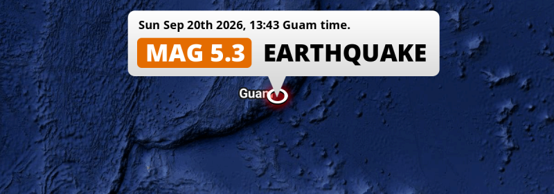 On Sunday Afternoon a Shallow M5.3 Earthquake struck in the North Pacific Ocean 112km from Dededo Village (Guam).