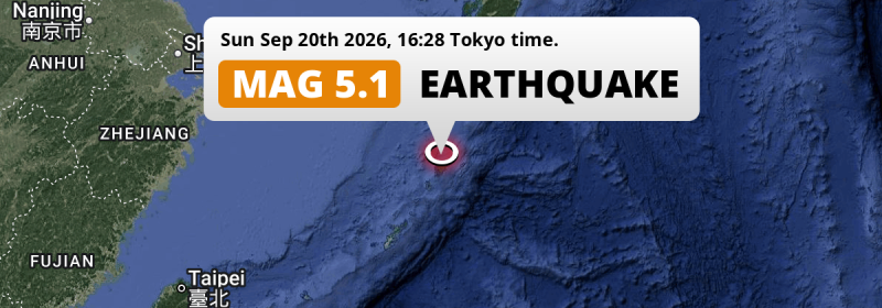 On Sunday Afternoon a Significant M5.1 Earthquake struck in the East China Sea near Naze (Japan).