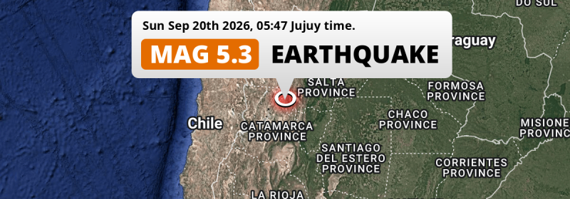 Shallow M5.3 Earthquake struck on Sunday Night 167km from San Miguel de Tucumán in Argentina.