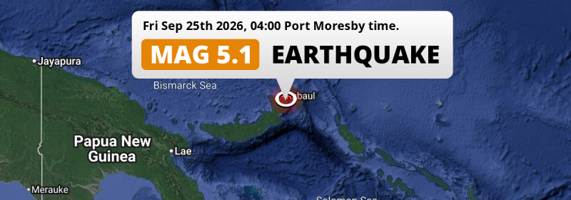 Significant M5.1 Earthquake struck on Friday Night near Kokopo in Papua New Guinea.
