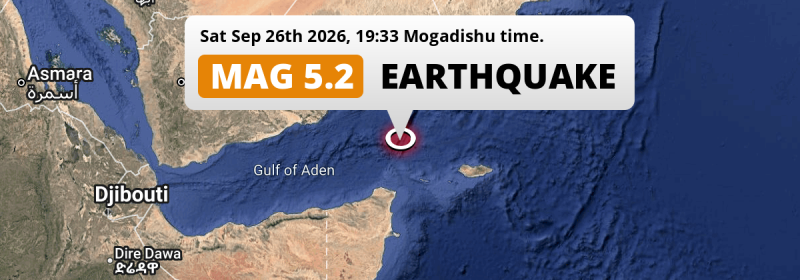 On Saturday Evening a Shallow M5.2 Earthquake struck in the Gulf Of Aden 286km from Mukalla (Yemen).