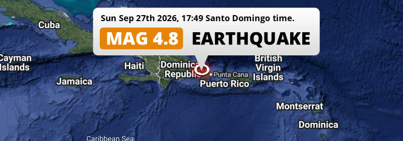  M4.8 Earthquake struck on Sunday Afternoon near La Romana in Dominican Republic.