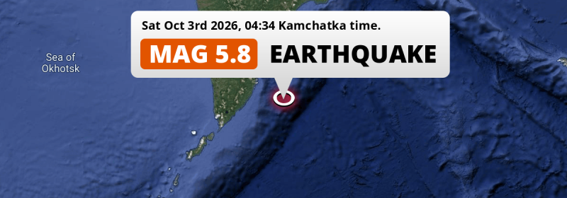 On Saturday Night a Shallow M5.8 Earthquake struck in the North Pacific Ocean 171km from Petropavlovsk-Kamchatsky (Russia).