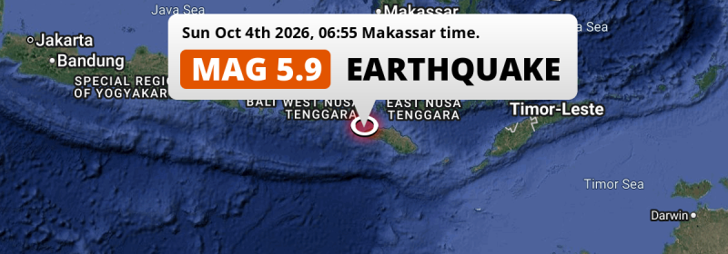 Significant M5.9 Earthquake hit in the Indian Ocean 160km from Labuan Bajo (Indonesia) on Sunday Morning.