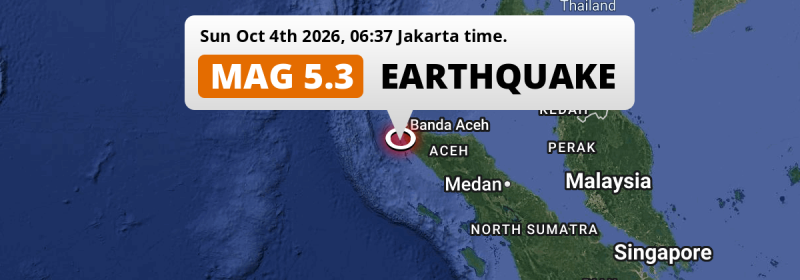 Significant M5.3 Earthquake struck on Sunday Morning in the Indian Ocean near Banda Aceh (Indonesia).