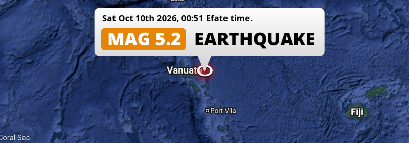 Shallow M5.2 AFTERSHOCK hit 246km from Port-Vila in Vanuatu on Saturday Night.
