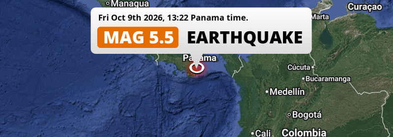 Shallow M5.5 AFTERSHOCK struck on Friday Afternoon near Santiago de Veraguas in Panama.