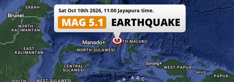On Saturday Morning a Shallow M5.1 AFTERSHOCK struck in the Maluku Sea 168km from Manado (Indonesia).
