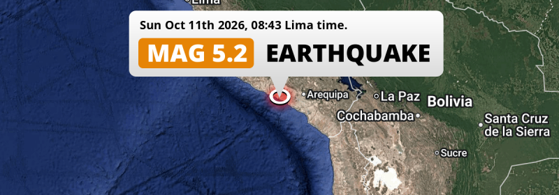 Significant M5.2 Earthquake struck on Sunday Morning in the South Pacific Ocean near Camaná (Peru).