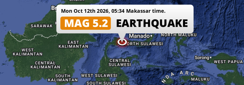 Significant M5.2 Earthquake hit 152km from Gorontalo in Indonesia on Monday Night.