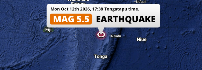 On Monday Afternoon a Significant M5.5 Earthquake struck in the South Pacific Ocean 269km from Nuku‘alofa (Tonga).
